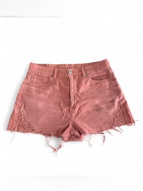 American Eagle Outfitters Rose-Pink Distressed High-Rise Denim Shorts